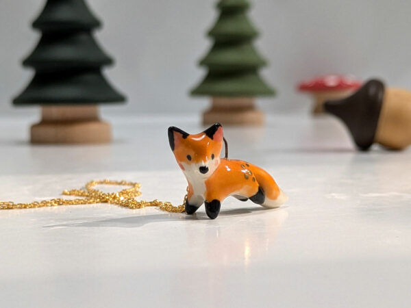 red fox pendant porcelain and gold