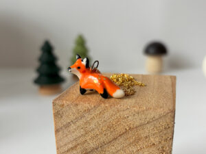 cute red fox pendant porcelain and gold