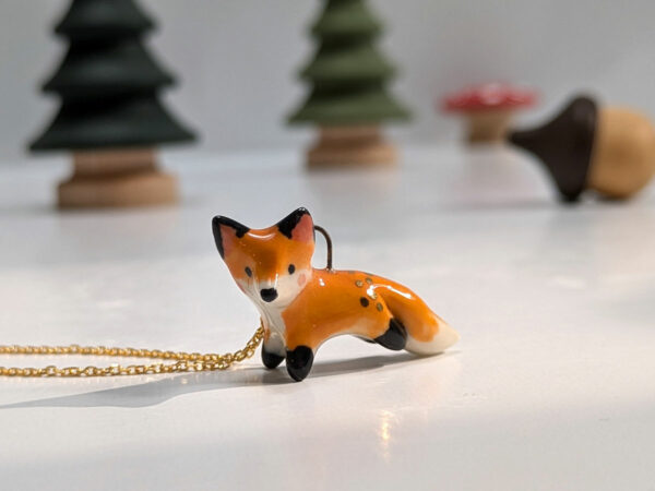 red fox pendant porcelain and gold