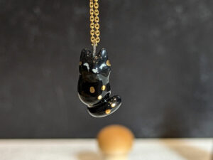 adorable black cat porcelain pendant with gold specks