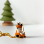 cute red fox porcelain pendant handmade in Canada by Kness