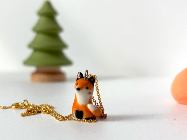 cute red fox porcelain pendant handmade in Canada by Kness