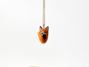 cute red fox porcelain pendant