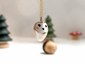 cute porcelain barn owl pendant with gold