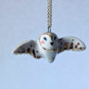 cute handmade porcelain barn owl pendant with wings out and gold