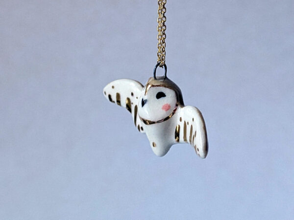 Barn Owl pendant - Ceramics + Gold - Wings - Image 4