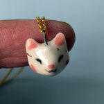 pendant porcelain white cat with gold