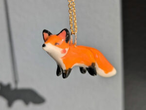 ceramic jewelry red fox pendant