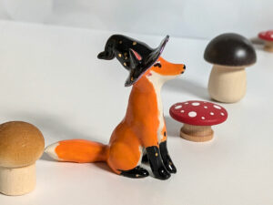 Handmade Ceramic figurine Fox Witch