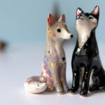 adorable fox couple porcelain figurine set