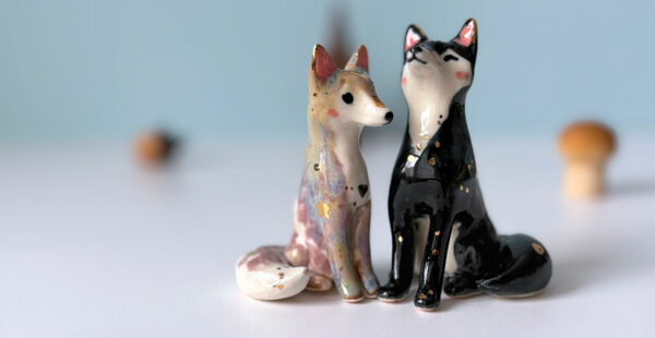 adorable fox couple porcelain figurine set