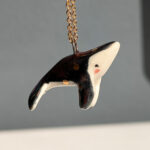 cute porcelain pendant humpback whale and gold