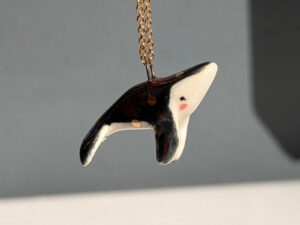 cute porcelain pendant humpback whale and gold