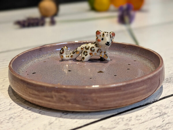 snow leopard jewelry dish