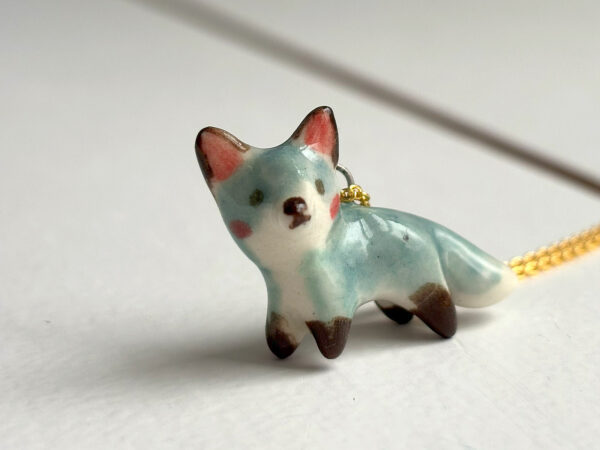 cute blue fox porcelain pendant