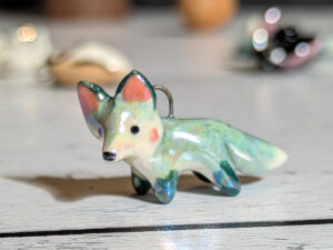 cute blue fox porcelain pendant