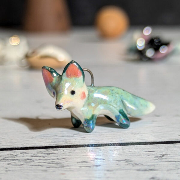 cute blue fox porcelain pendant