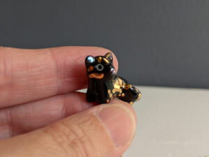 black panther porcelain pendant handmade with gold and pearl