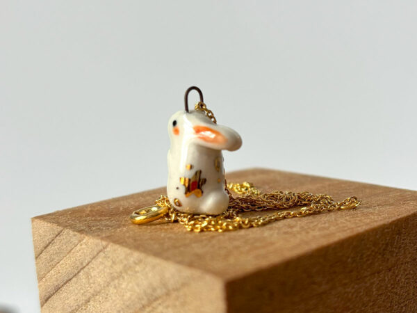 adorable bunny pendant in porcelain and gold