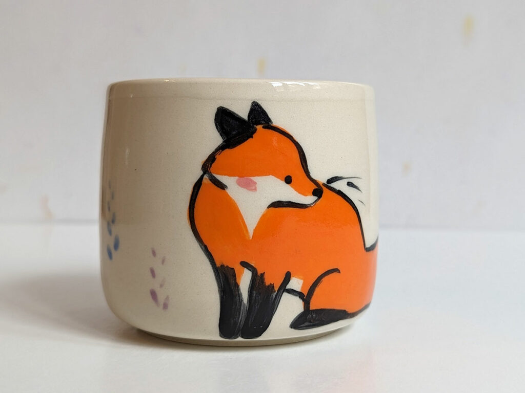 fox bunny mug handleless handmade