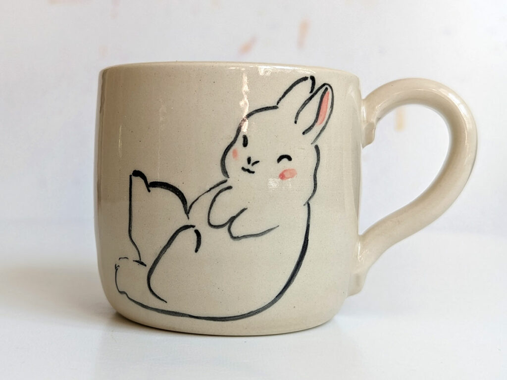 white bunnies mug ceramic