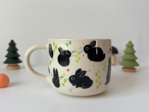 cute handmade porcelain mug adorable black bunnies