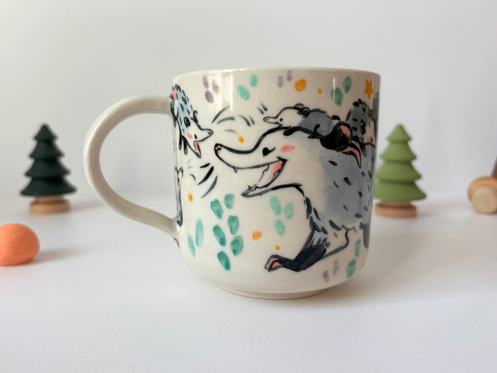 mug opossum family adorable handmade porcelain mug