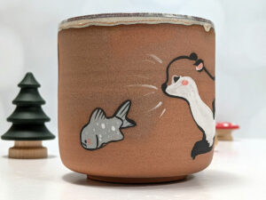 otter cup red clay white glaze cute ceramics kness