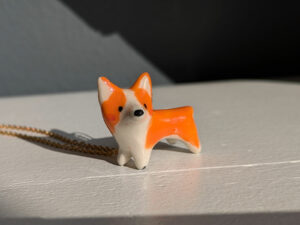 cute corgi porcelain pendant handmade by kness