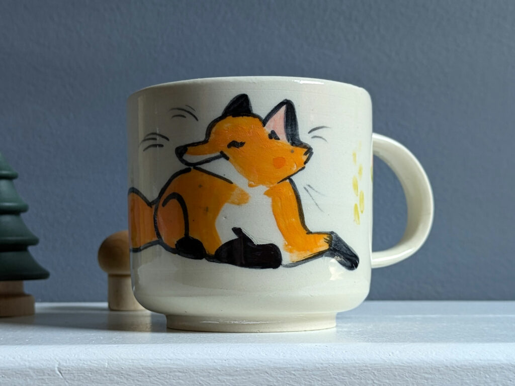 cute red fox family handmade ceramic mug