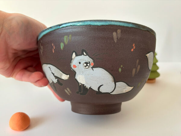 bowl black clay blue foxes