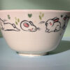 adorable white bunnies bowl porcelain handmade