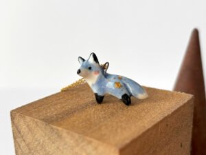 porcelain pendant blue fox cute handmade