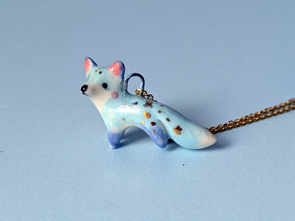 porcelain pendant blue fox cute handmade