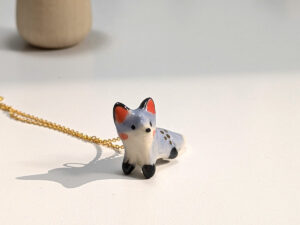 porcelain pendant blue fox cute handmade