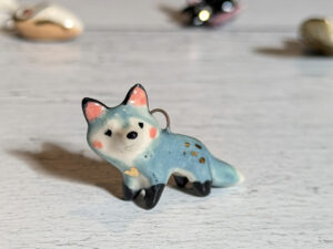 porcelain pendant blue fox cute handmade