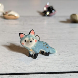 porcelain pendant blue fox cute handmade