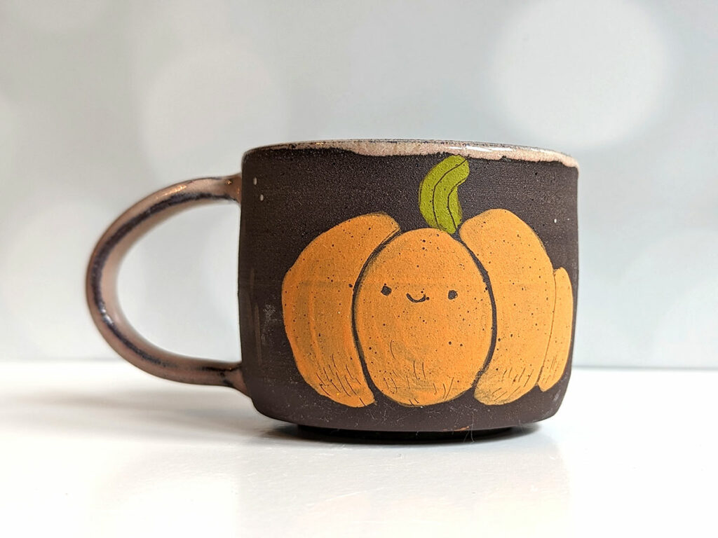 cute pumpkin mug handmade by kness