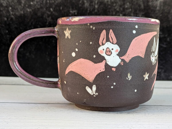 adorable mug pink white bats