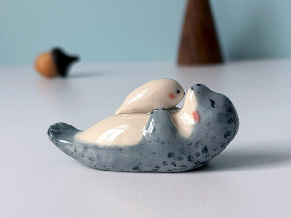 adorable seal mama and baby porcelain figurine