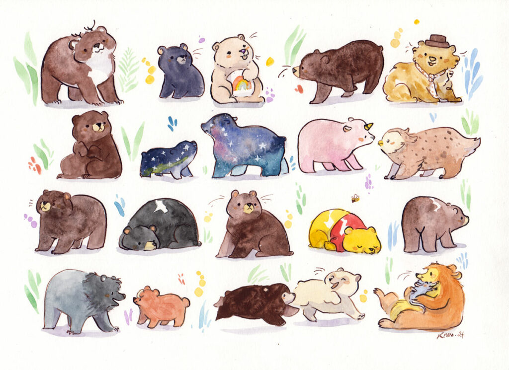 original painting watercolor 20 bears