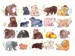 original painting watercolor 20 bears