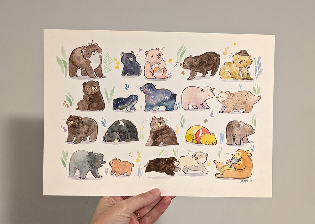 original painting watercolor 20 bears