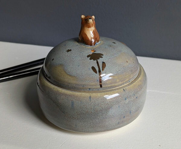 porcelain lidded jar with cute bear
