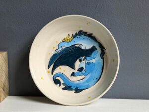 cute blue dragon plate handmade by kness