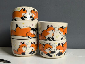 cute fox kits tumbler handmade ceramics by kness