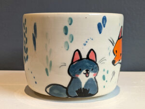 adorable foxes cup stoneware handmade