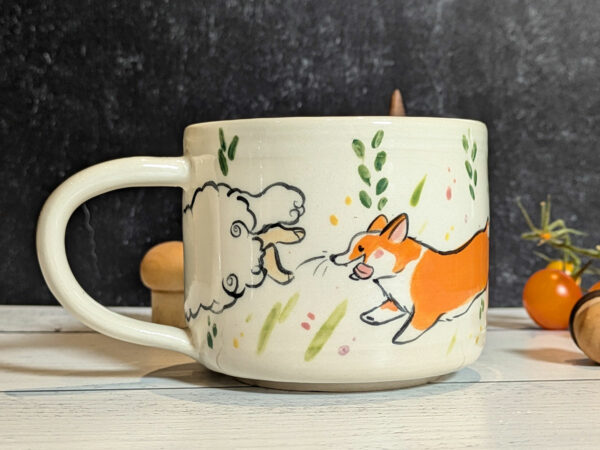 cutest handmade corgi herding sheep mug one of a kind