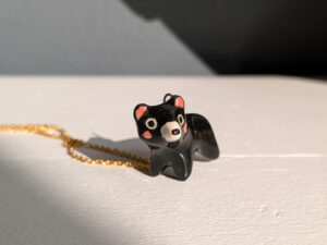 adorable black bear pendant porcelain handmande