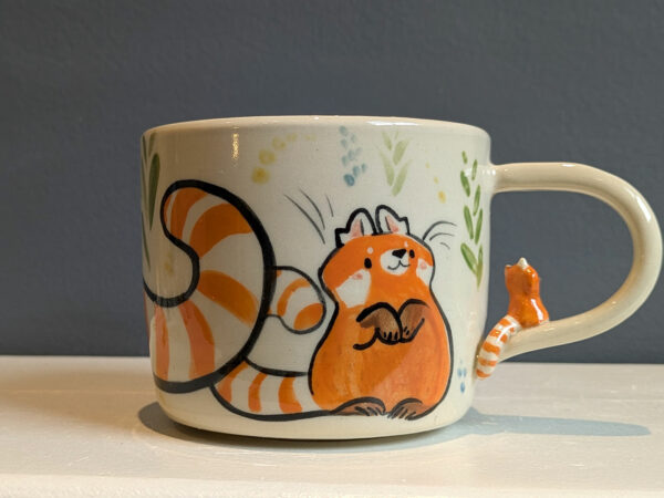 mug red pandas sculpted handle